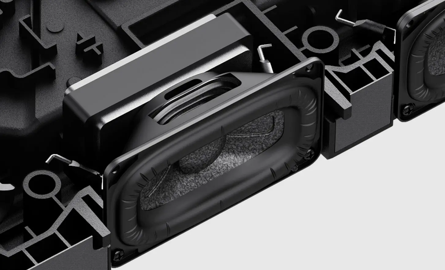 Sony HT-S2000 internal speaker and duct detail — manufacturer visualisation