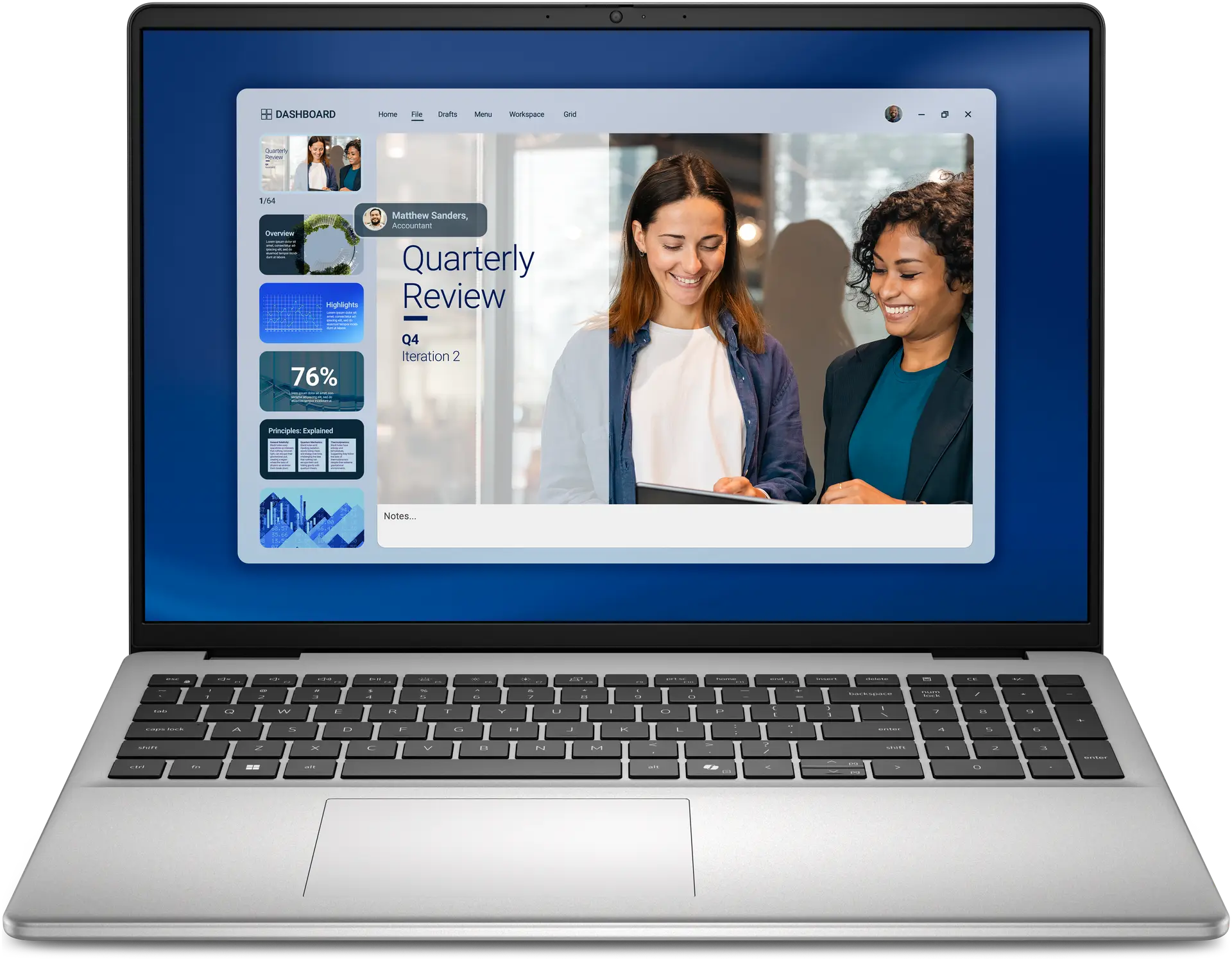 View forward-facing Dell 16 Laptop with CoPilot+ PC logo