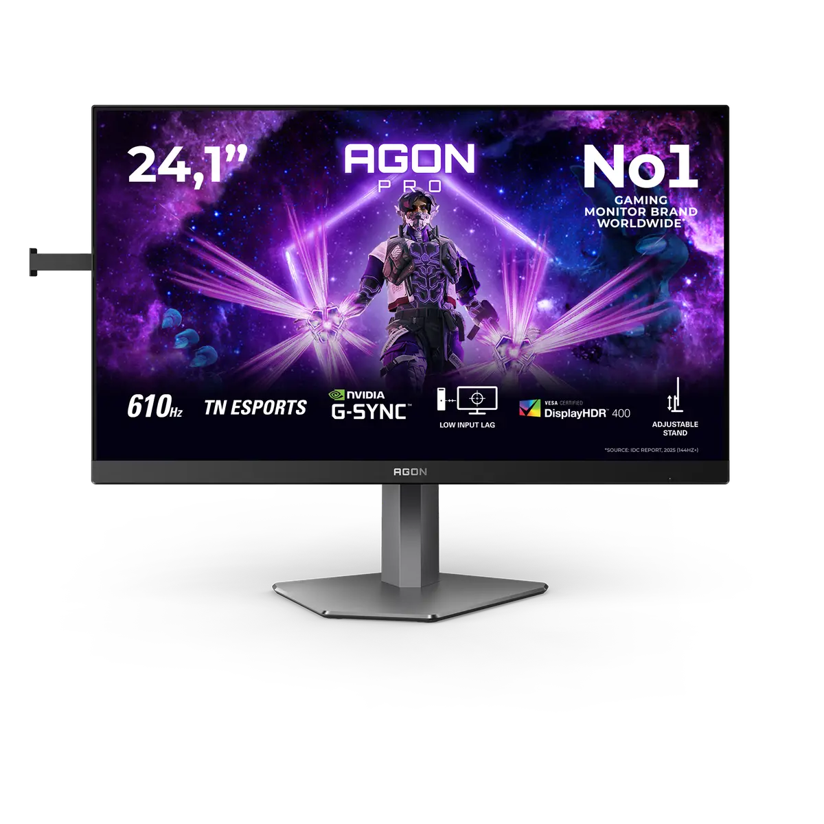 AOC AG246FK6 monitor, official exact-model gallery view showing the screen and supplied stand.