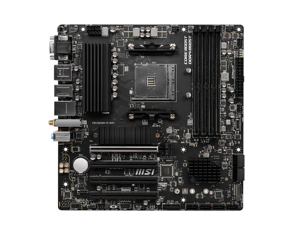 MSI PRO B550M-VC WIFI motherboard, top view of the exact global model; CPU and memory are not installed