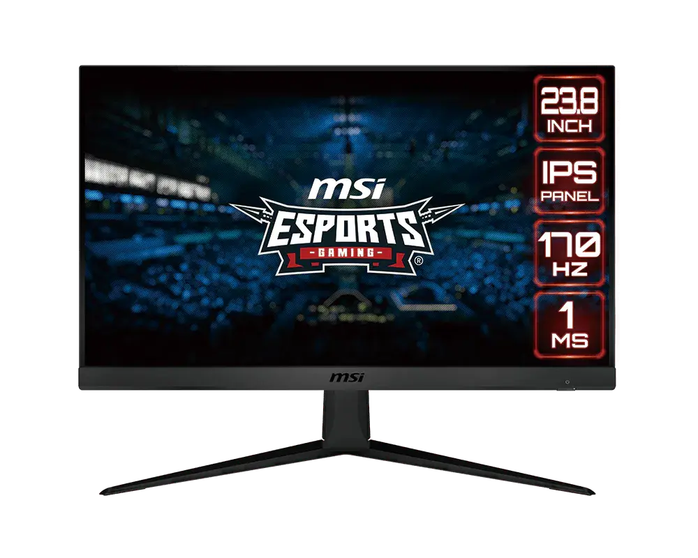 MSI G2412 monitor on its supplied stand, official front view with manufacturer sample screen artwork