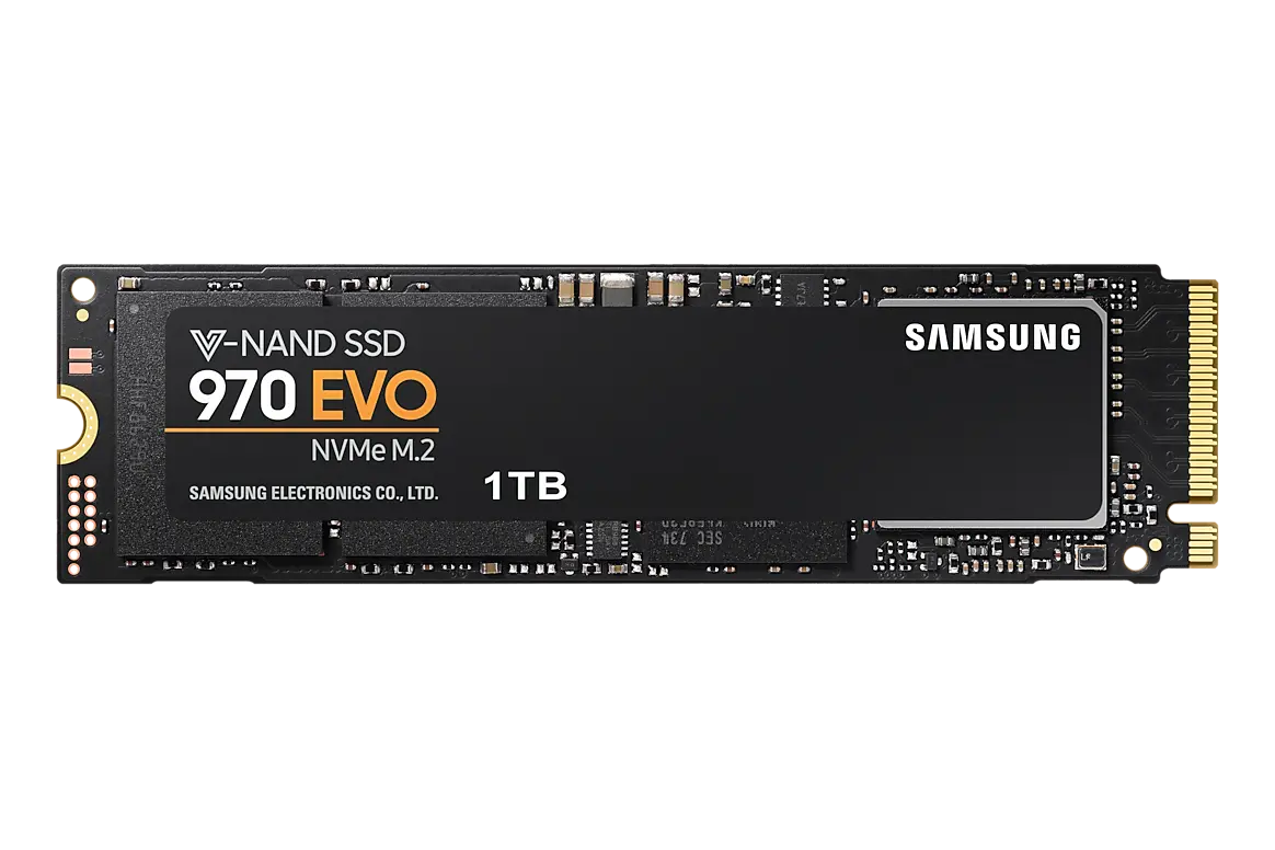 Samsung 970 EVO 1 TB M.2 SSD; official image associated with MZ-V7E1T0BW