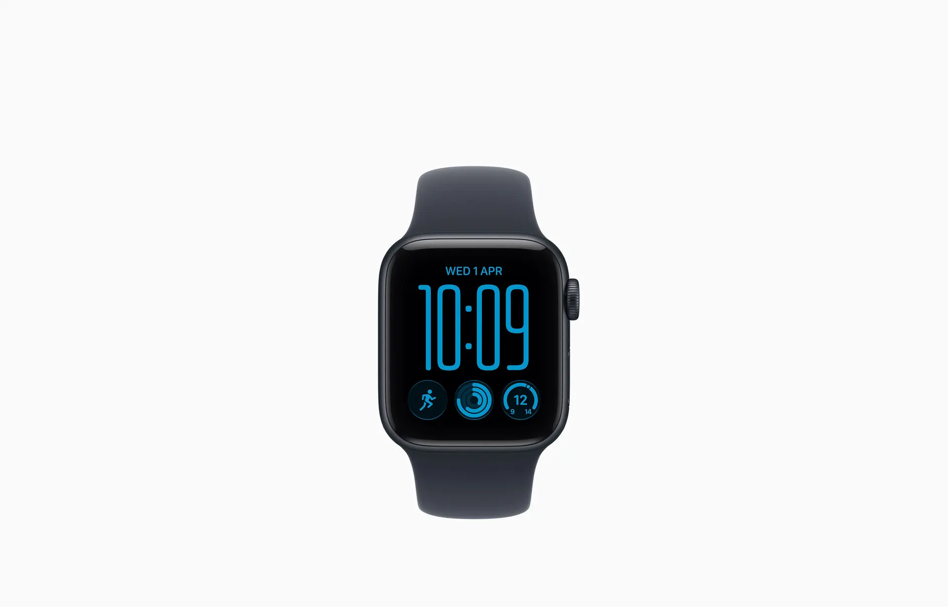 40-millimetre Apple Watch SE 3, aluminium case, midnight colour (black), connected to Sport Band, navy blue colour
