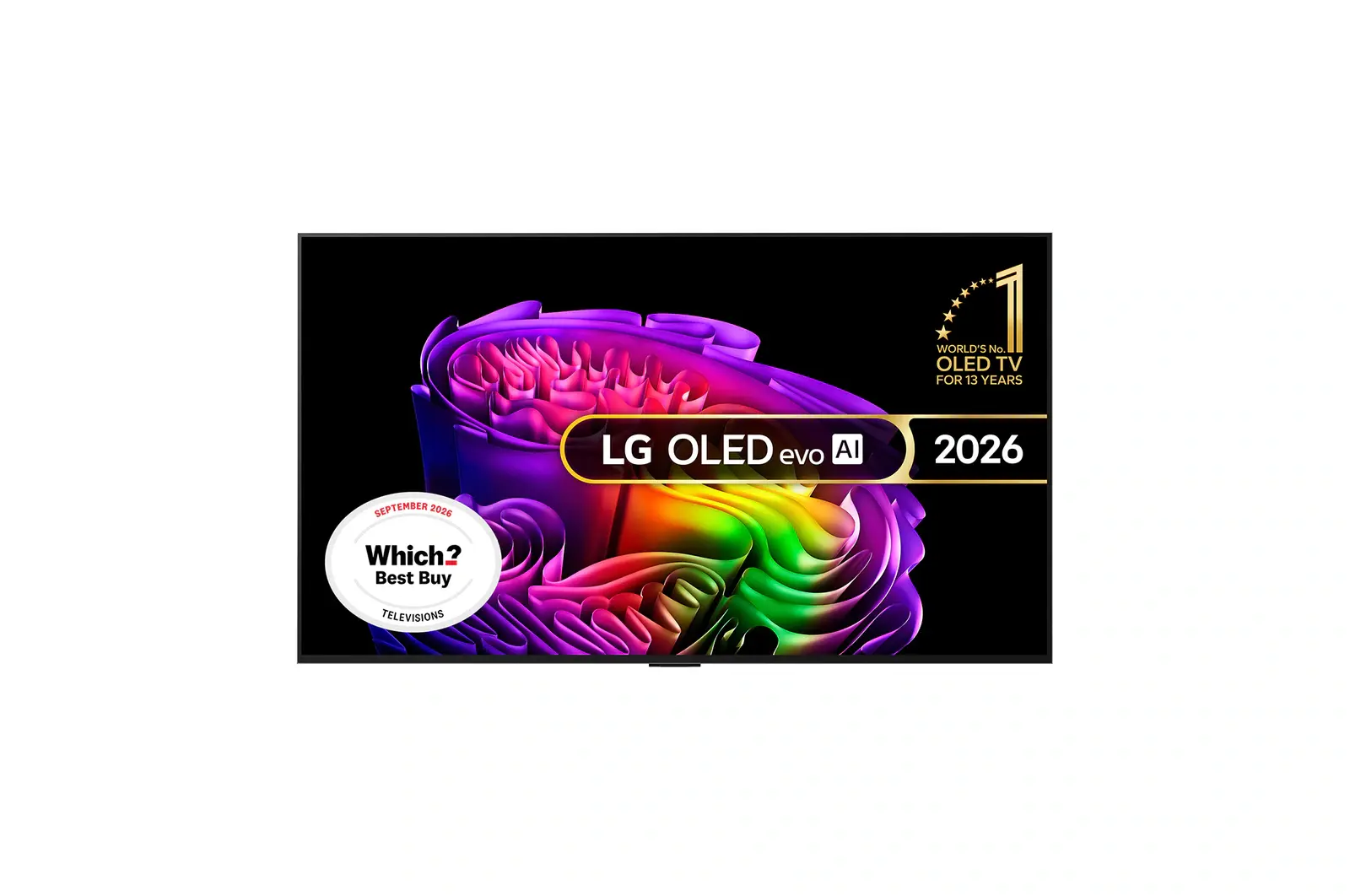 Front view of 55 inch LG OLED evo AI G6 4K Smart TV 2026 - Wall mount version OLED55G62LW