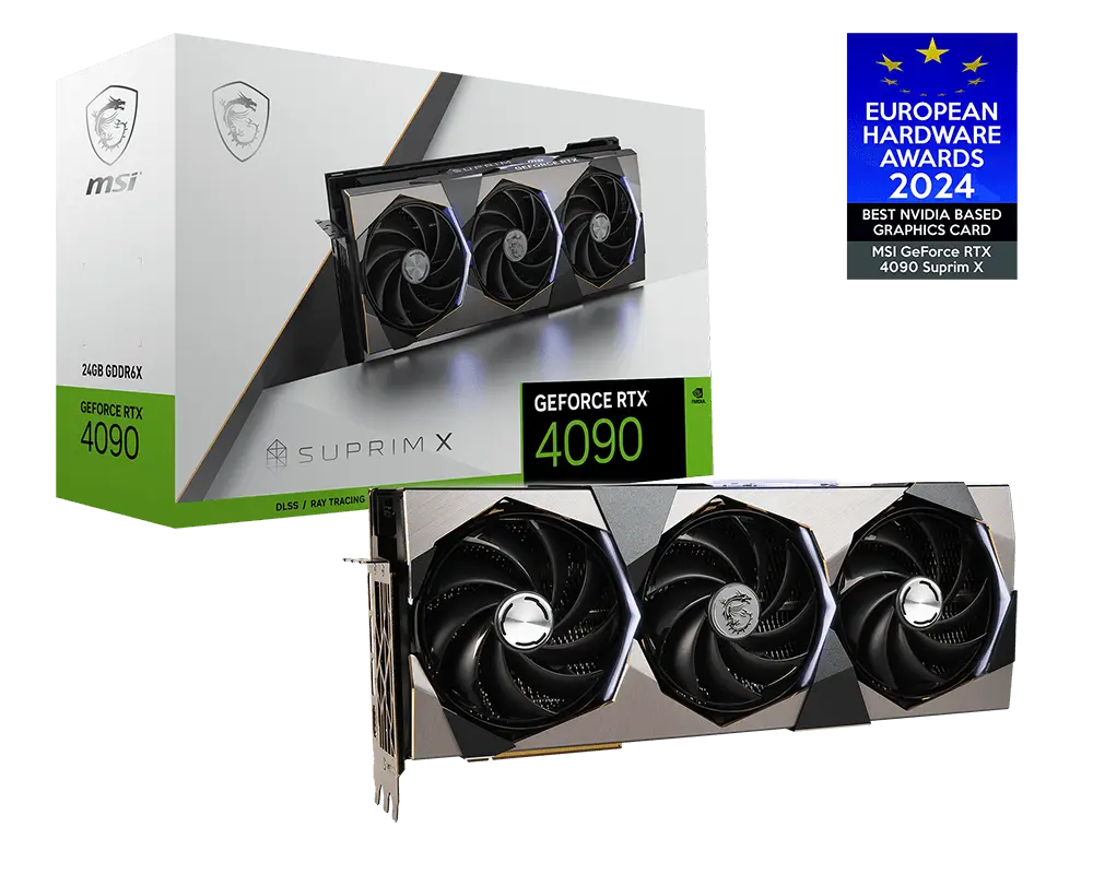 MSI GeForce RTX 4090 SUPRIM X 24G graphics card with exact-model manufacturer packaging