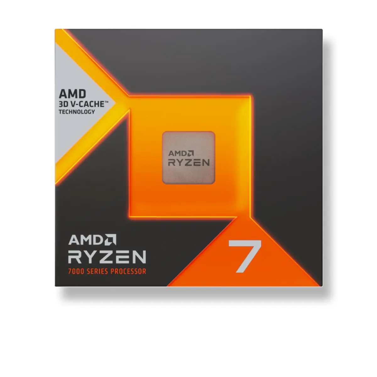 AMD's official boxed-product artwork associated with Ryzen 7 7800X3D on its exact manufacturer product page; the visible artwork identifies the family rather than a readable exact model number.