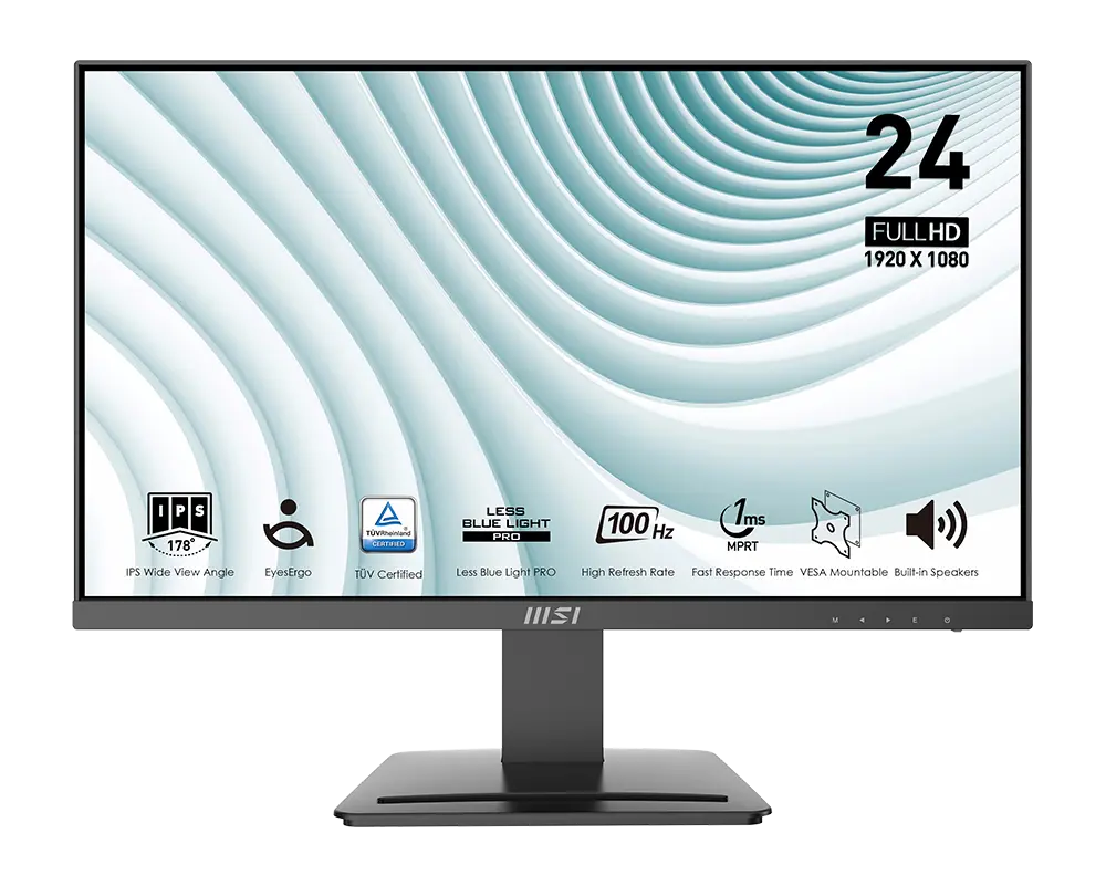 MSI PRO MP243X monitor with its supplied stand, official manufacturer illustration