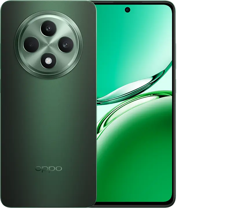 OPPO Reno12 F 5G — official manufacturer reference image for UK CPH2637; selected specification colour Black Green