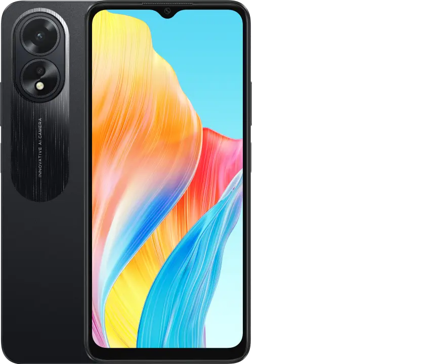 OPPO A38 — official manufacturer reference image for UK CPH2579; selected specification colour Glowing Black