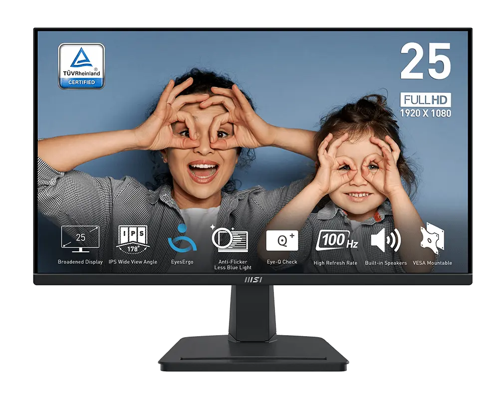 MSI PRO MP251 monitor with its supplied stand, official manufacturer illustration