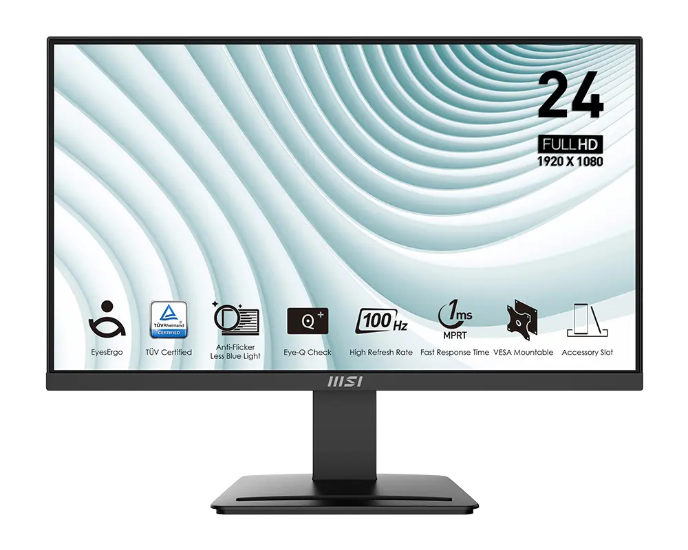 MSI PRO MP2412 monitor with its supplied stand, official manufacturer illustration