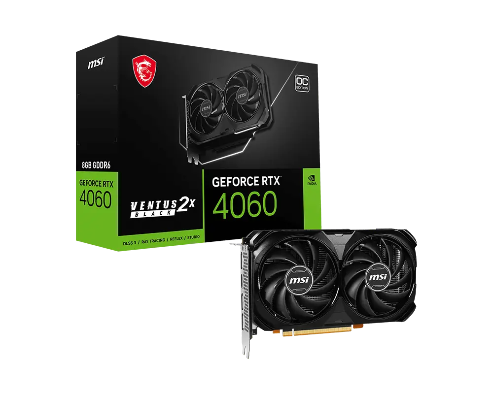 MSI GeForce RTX 4060 VENTUS 2X BLACK 8G OC graphics card with exact-model manufacturer packaging