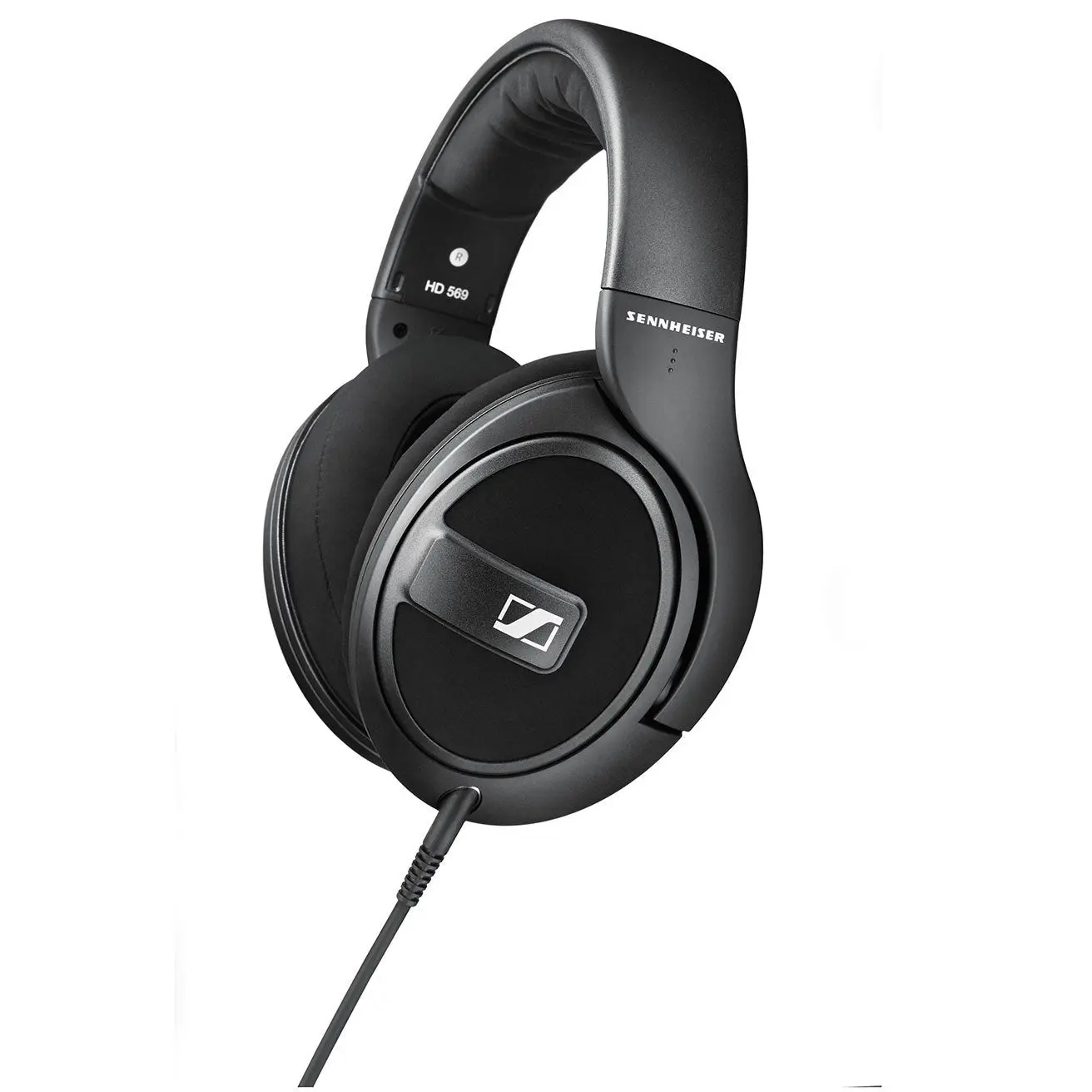 Sennheiser HD 569 closed-back over-ear headset in black, three-quarter view