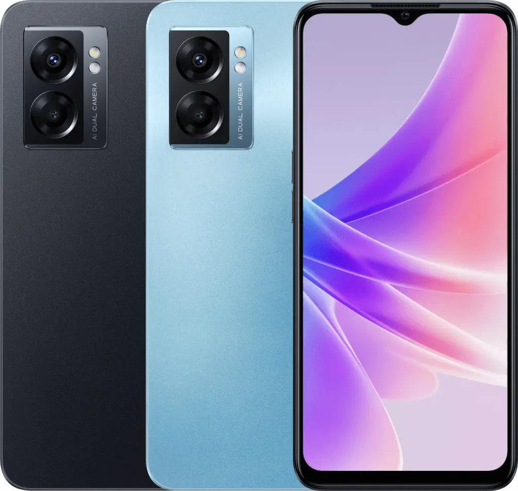 OPPO A77 5G — official manufacturer reference image for UK CPH2339; selected specification colour Midnight Black
