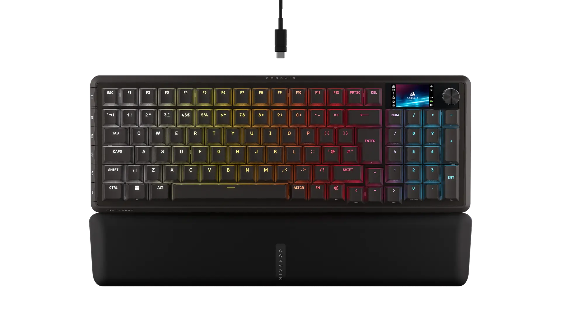 Corsair VANGUARD 96 WIRELESS black 96% keyboard with UK ISO layout, LCD screen, dial and palm rest, official top view