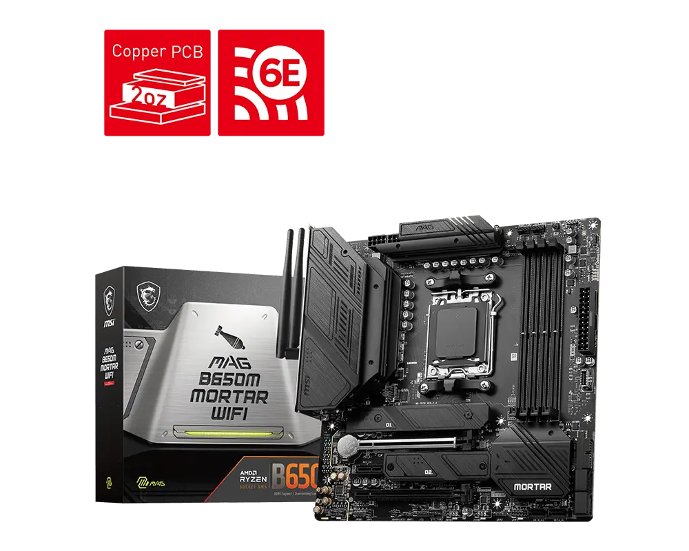 MSI MAG B650M MORTAR WIFI motherboard with exact-model retail packaging