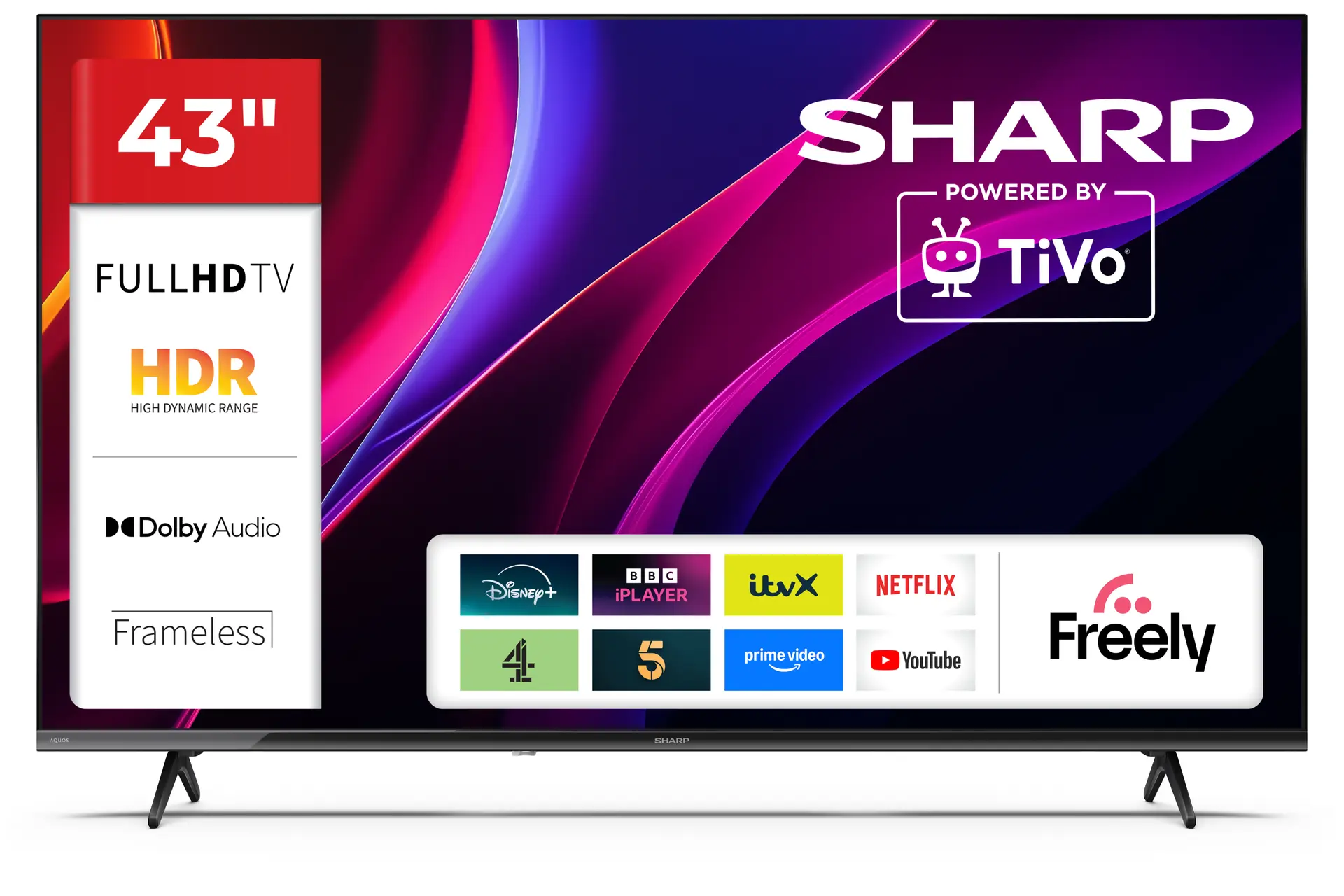 Sharp 43HE2245K television, official exact-model product image.