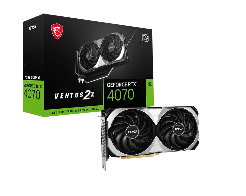 MSI GeForce RTX 4070 VENTUS 2X 12G OC graphics card with exact-model manufacturer packaging