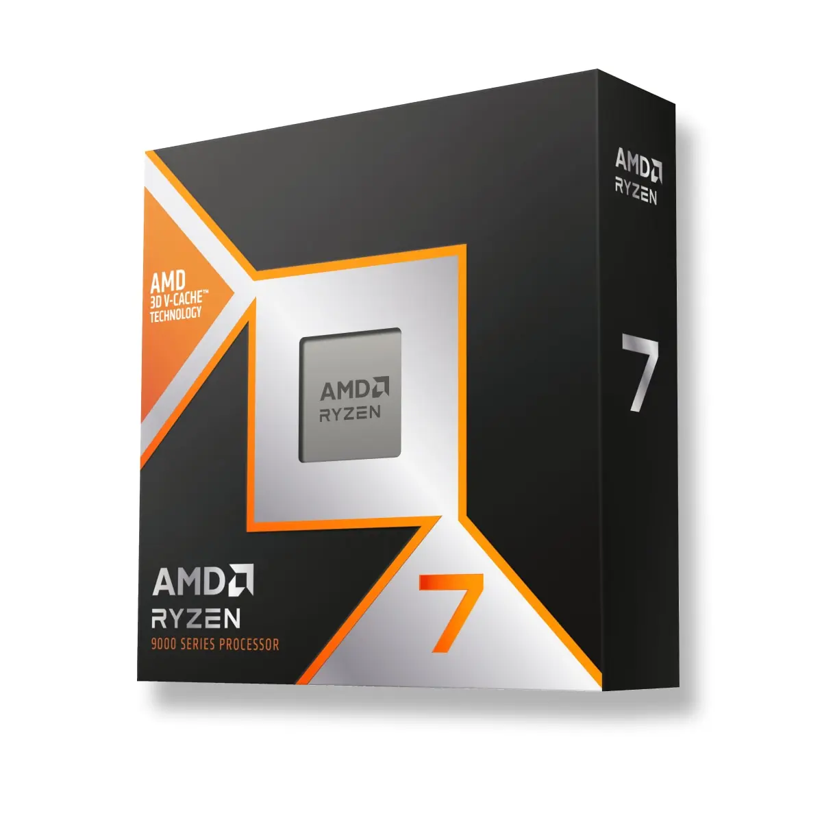 AMD's official boxed-product artwork for Ryzen 7 9800X3D; the exact model is established by its manufacturer page, not a readable model number on the visible box face.