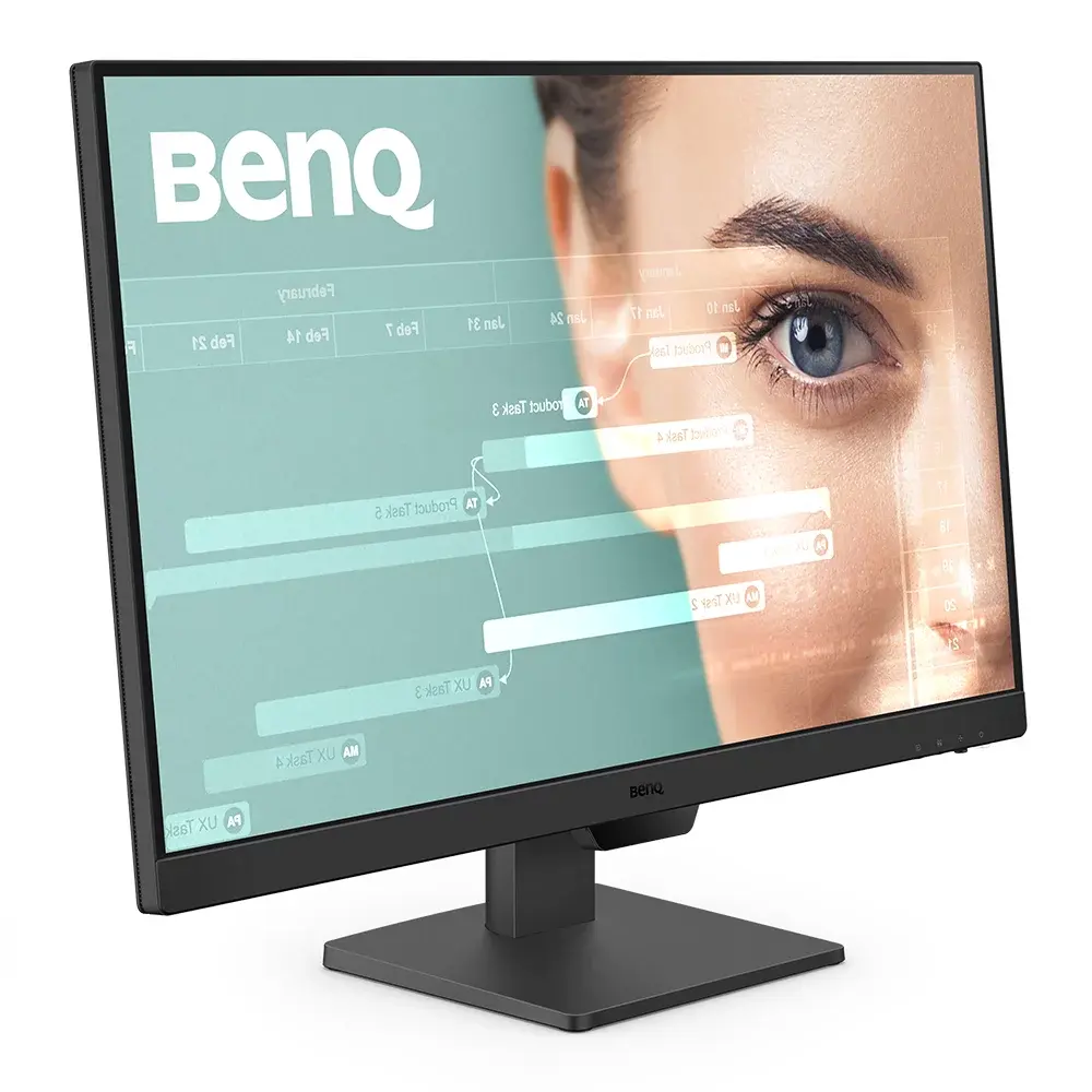 BenQ GW2790 27-inch monitor viewed from the front-right on its black rectangular stand.