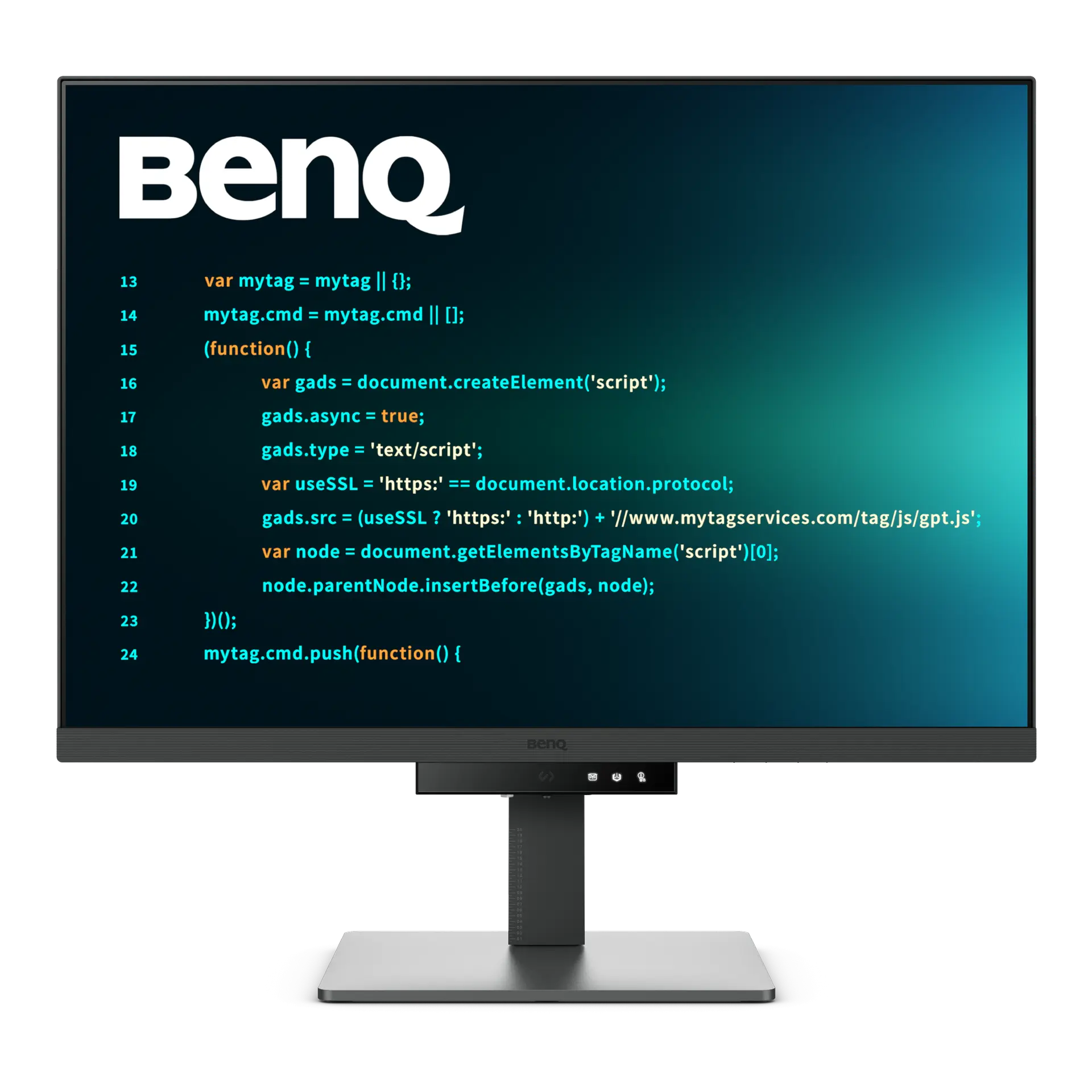 BenQ RD280U monitor, official product view showing the screen and supplied stand.