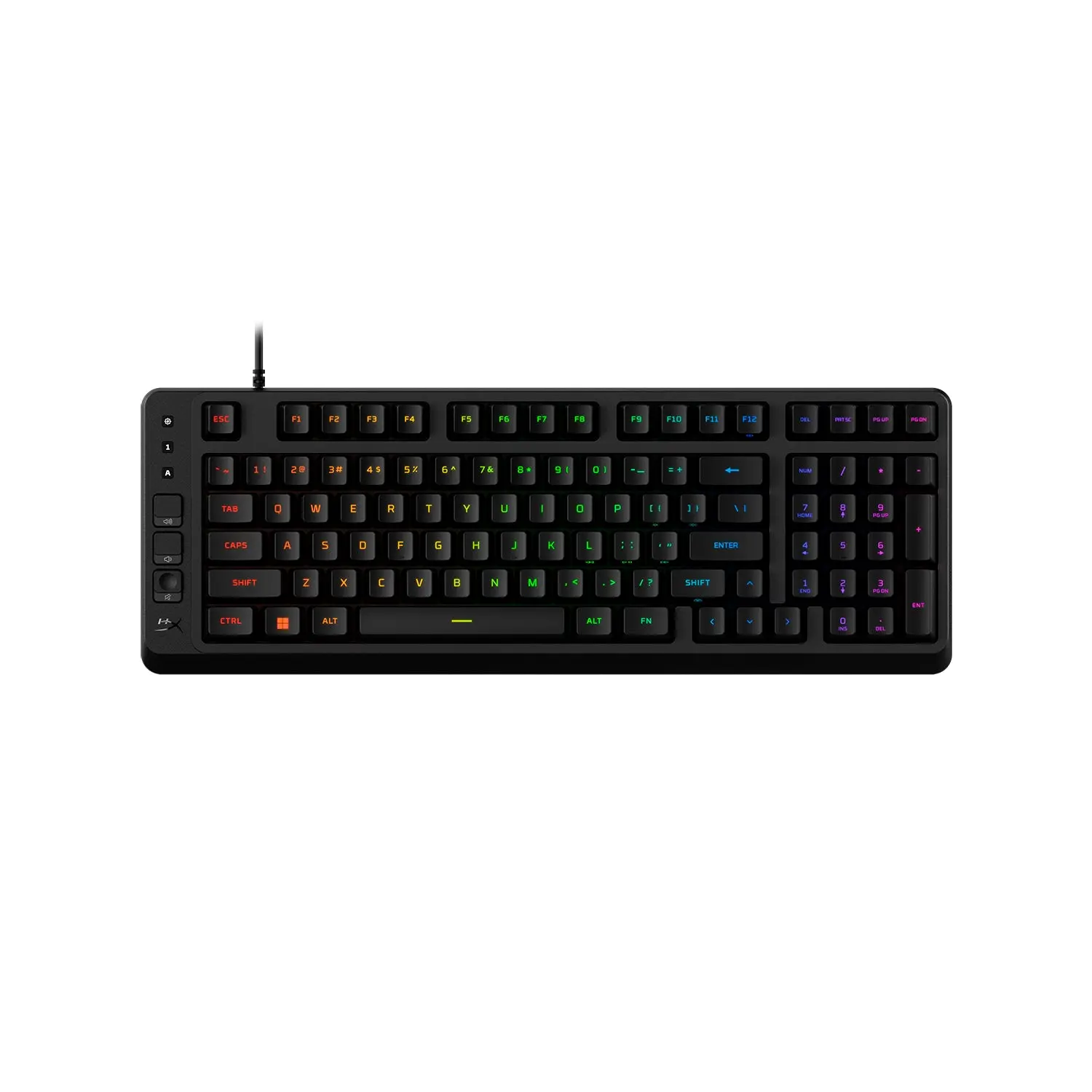 HyperX Eve 1800 black 1800-layout membrane keyboard with US layout and side media buttons, official top view