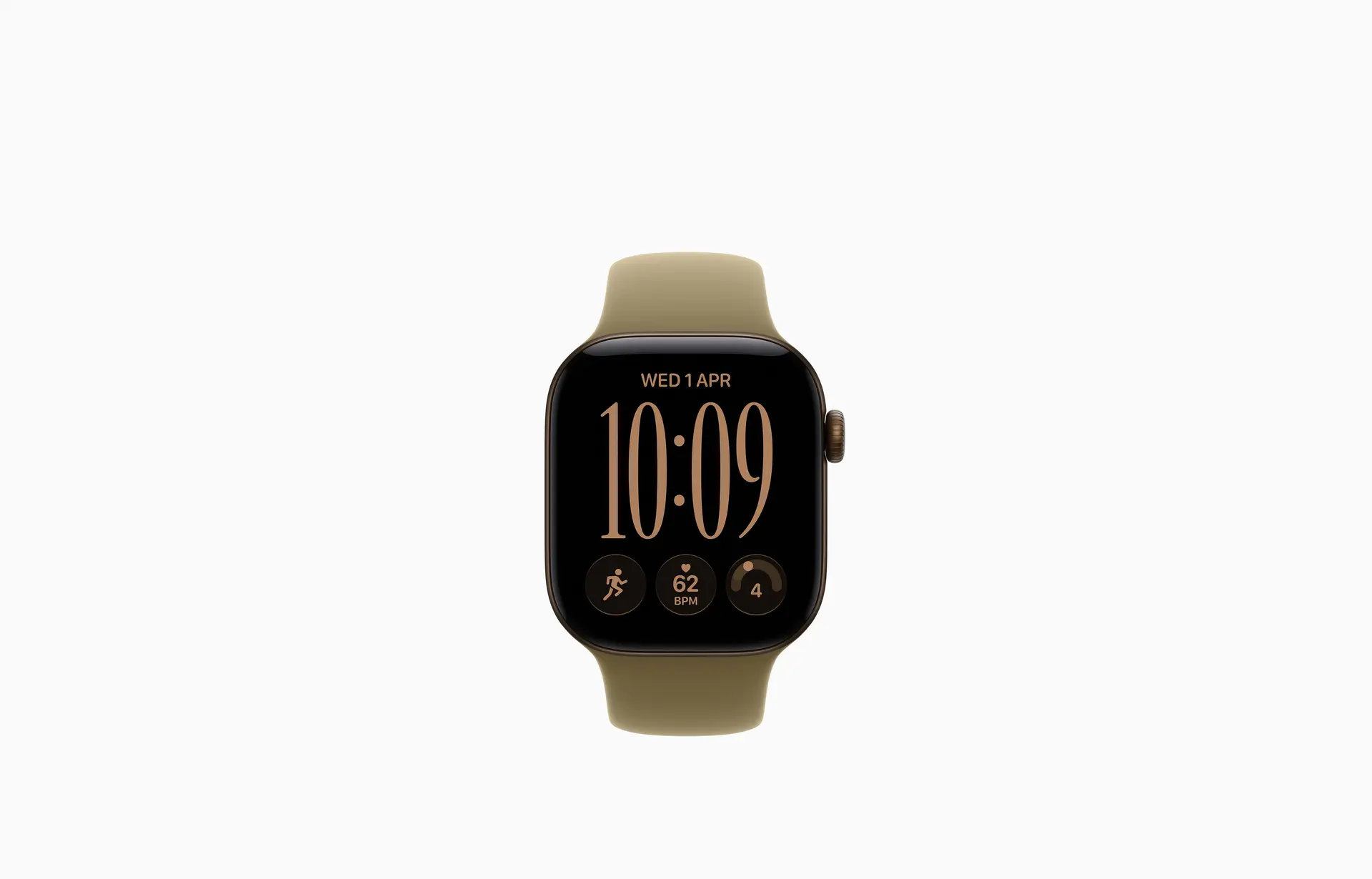 42-millimetre Apple Watch Series 12, aluminium case, dark bronze colour, matt finish, edge-to-edge display, rounded corners, right side exterior, Digital Crown dial