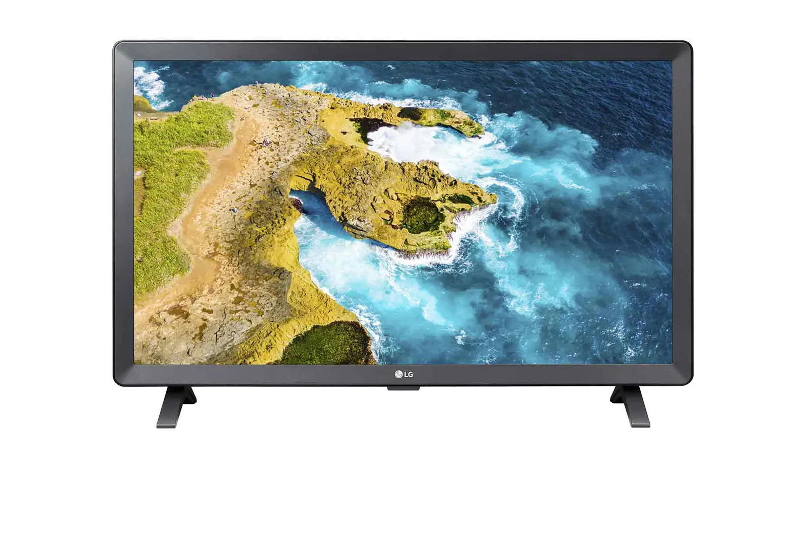 Front view of 24" LG TV Monitor, HD LED display, webOS, 2 x 5W Stereo Speakers, Black 24TQ520S-PZ