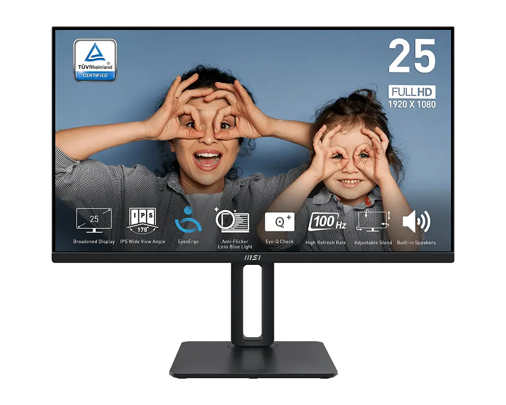 MSI PRO MP251P monitor with its supplied stand, official manufacturer illustration