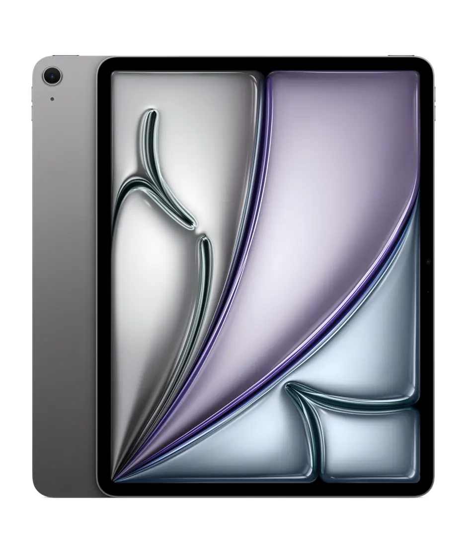 iPad Air, Wi-Fi, back exterior, Space Grey, single-lens camera, Apple logo in the centre, iPad Air, side exterior, thin design, colour matches back exterior