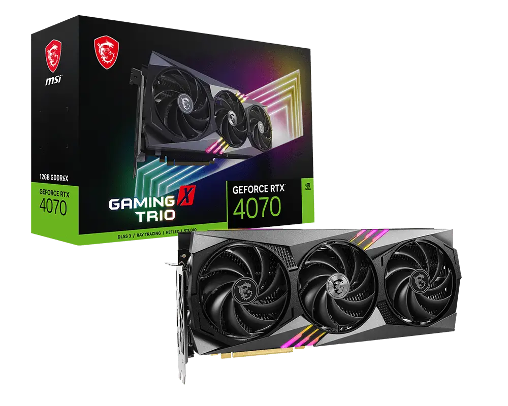 MSI GeForce RTX 4070 GAMING X TRIO 12G graphics card with exact-model manufacturer packaging
