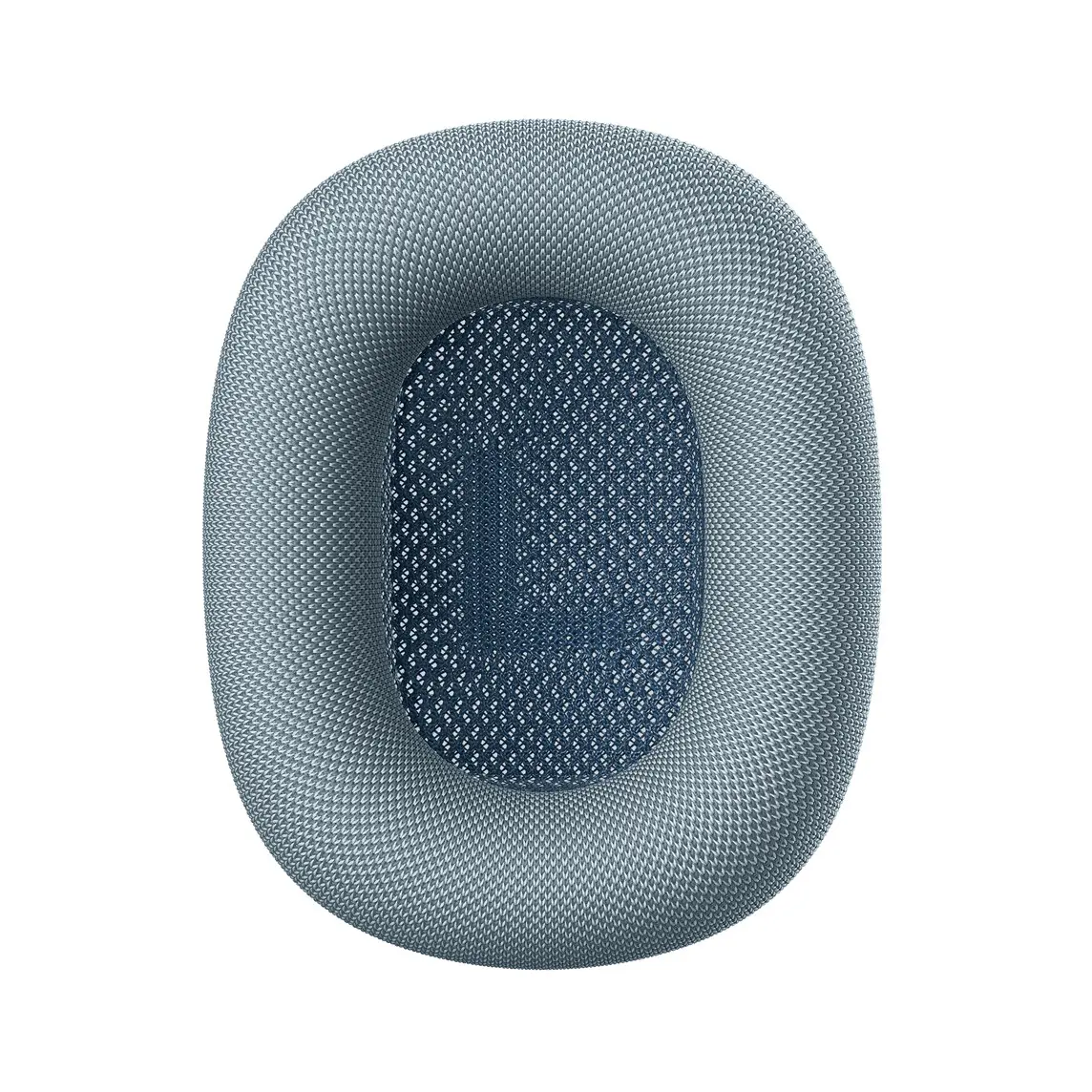 AirPods Max Ear Cushions in Blue, wrapped in mesh textile, embroidered letter L inside