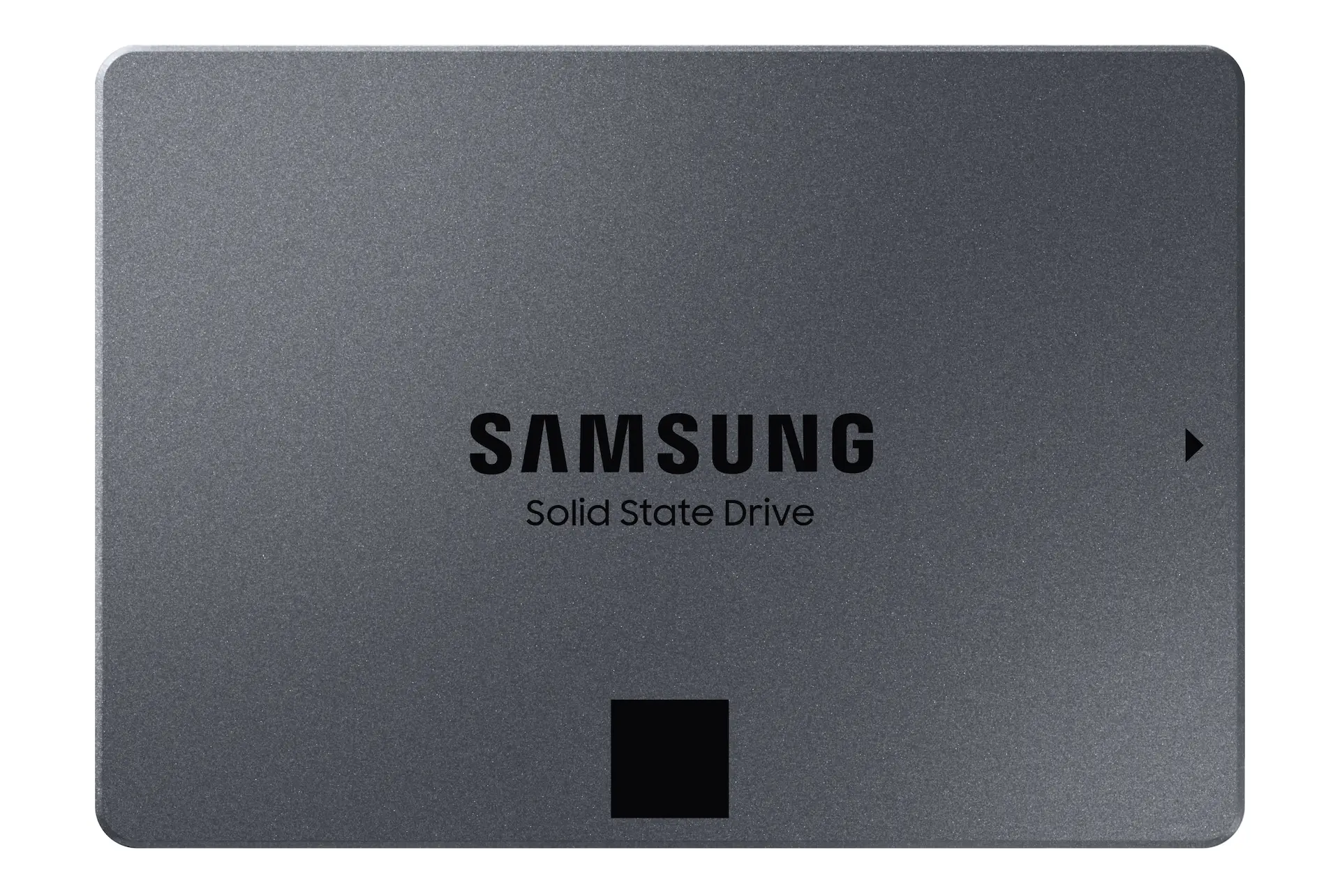 Grey Samsung 870 QVO enclosure, front view supplied on Samsung's exact 8TB MZ-77Q8T0B/AM product page.