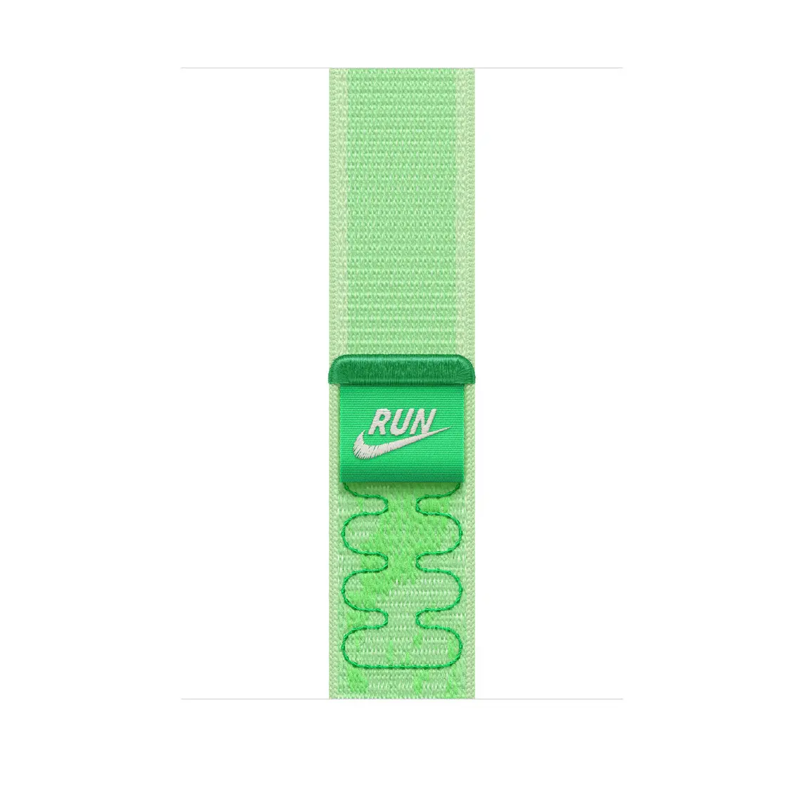 Nike Sport Loop band, green spark colour (mint green with medium green details and subtle woven pattern), double-layer nylon weave material, hook-and-loop closure, Nike Run Swoosh logo pull-tab
