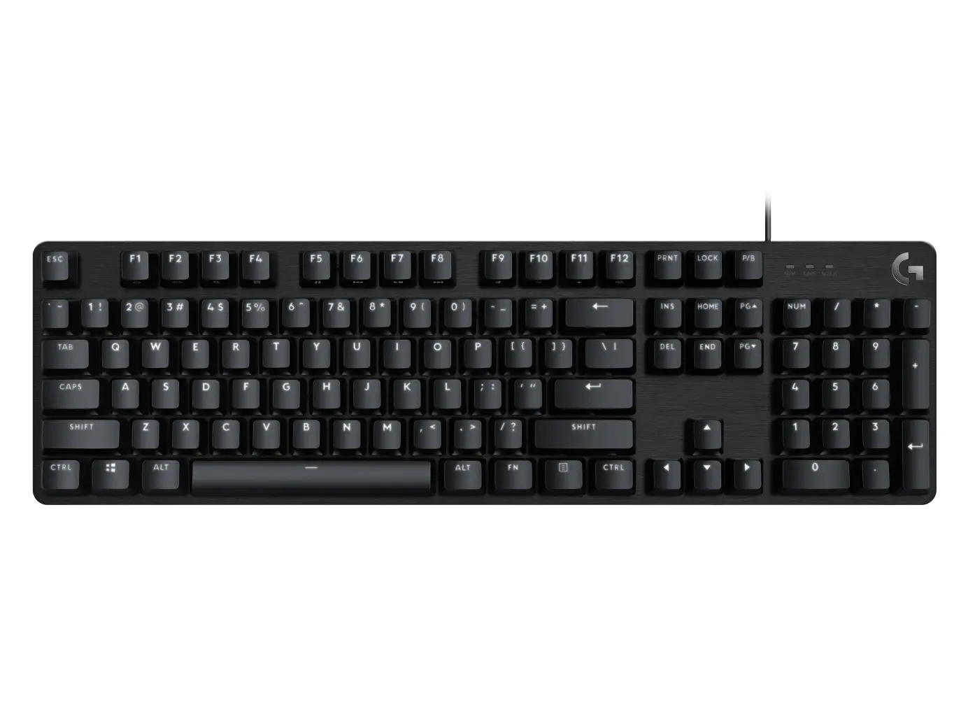 Logitech G413 SE black US ANSI QWERTY keyboard, official top view with number pad