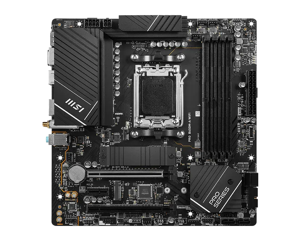 MSI PRO B650M-A WIFI motherboard, top view of the exact global model; CPU and memory are not installed