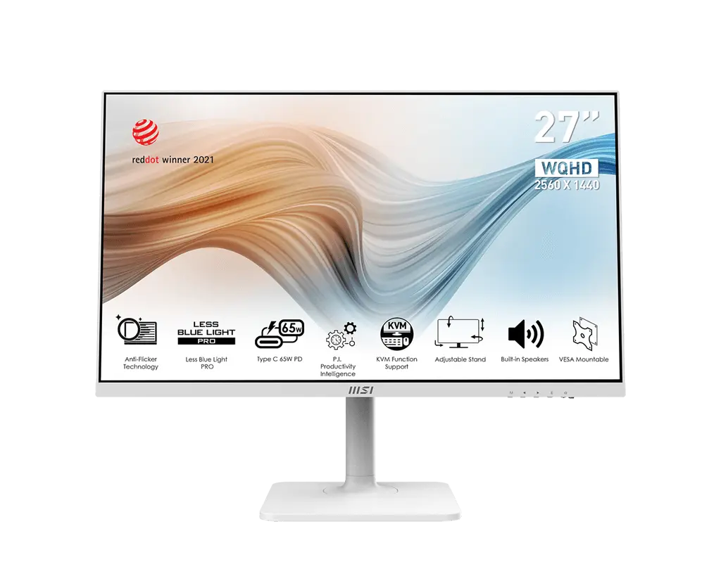 MSI Modern MD272QPW monitor with its supplied stand, official manufacturer illustration