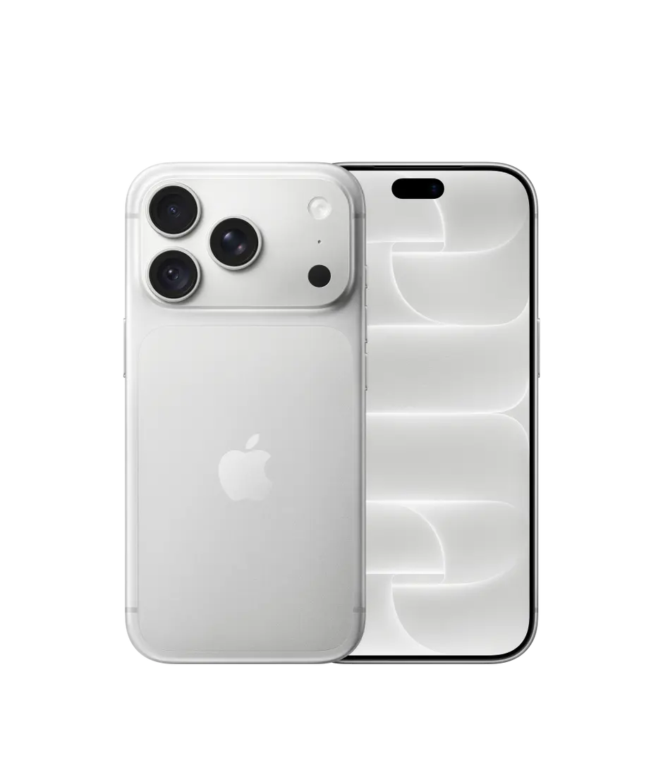 iPhone 18 Pro, back exterior, silver colour, Pro Fusion camera system at top, Apple logo in centre, front exterior, all-screen design, Dynamic Island at top centre