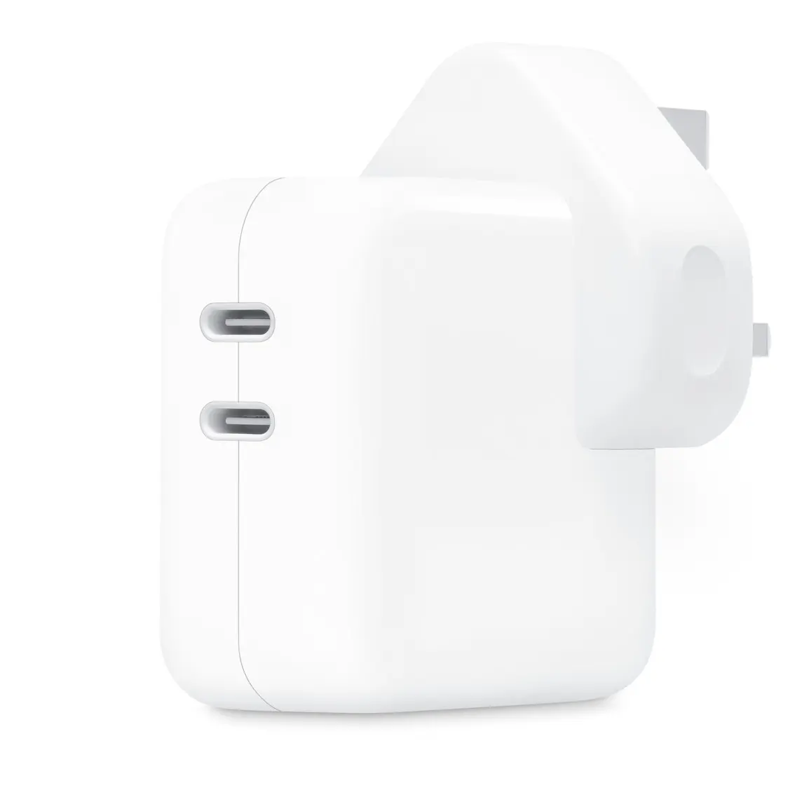The 35-watt Dual USB-C Port Power Adapter allows you to charge two devices at the same time.