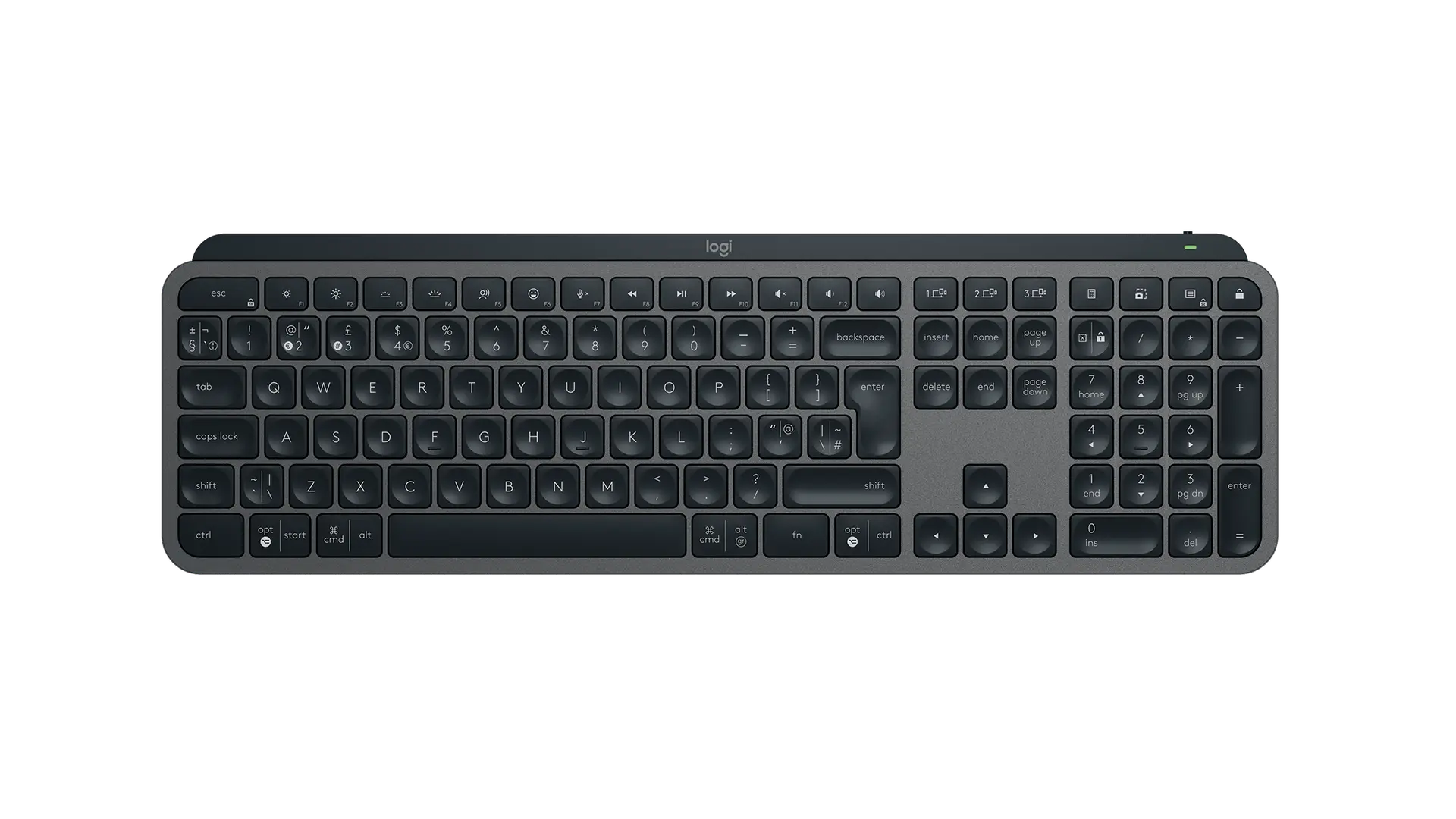Logitech MX Keys S keyboard in Graphite with English UK QWERTY (ISO) layout, official top view