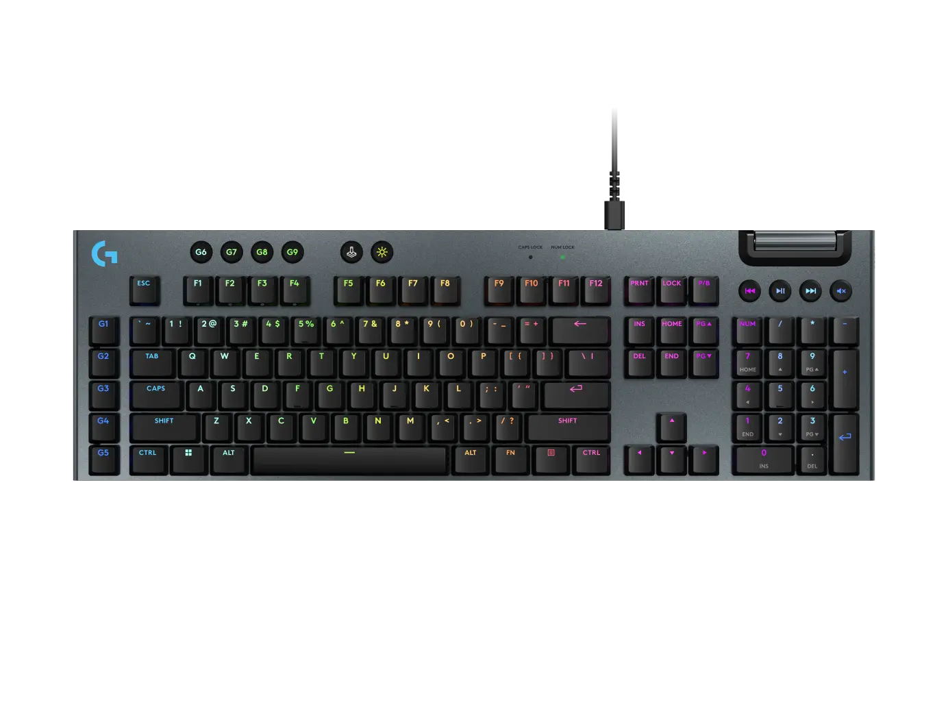 Logitech G915 X black US ANSI QWERTY keyboard, official top view with number pad