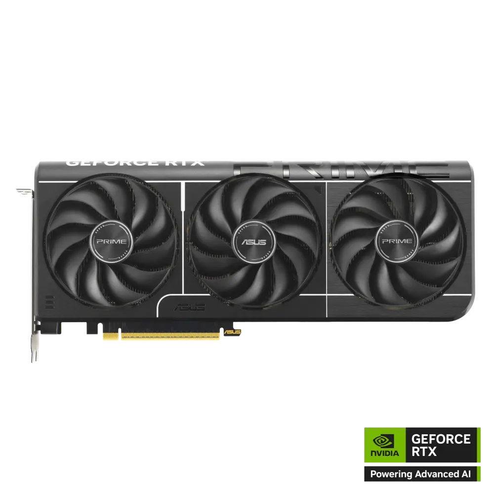 ASUS Prime GeForce RTX 5070 Ti OC Edition 16GB GDDR7 graphics card, front view of the fans and shroud