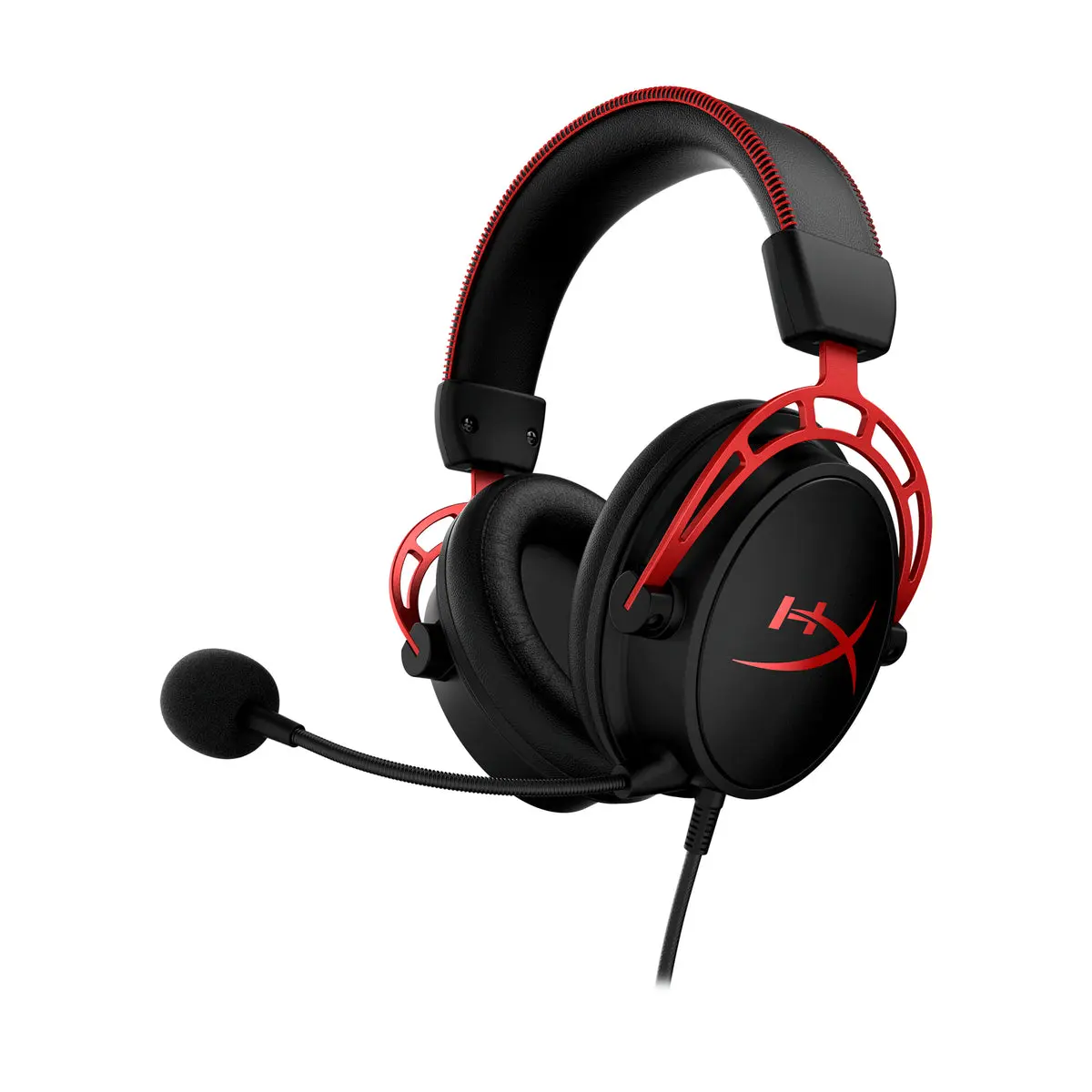 HyperX Cloud Alpha wired gaming headset in black with red aluminium frame and detachable microphone