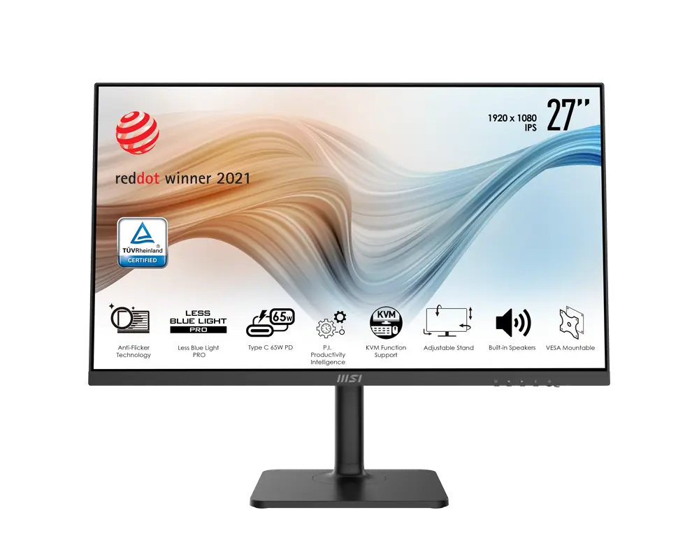 MSI Modern MD272P monitor with its supplied stand, official manufacturer illustration