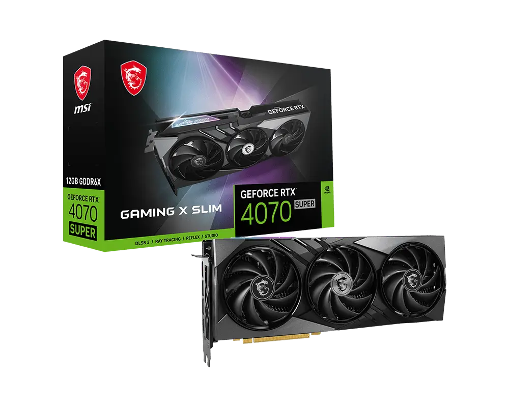 MSI GeForce RTX 4070 SUPER 12G GAMING X SLIM graphics card with exact-model manufacturer packaging