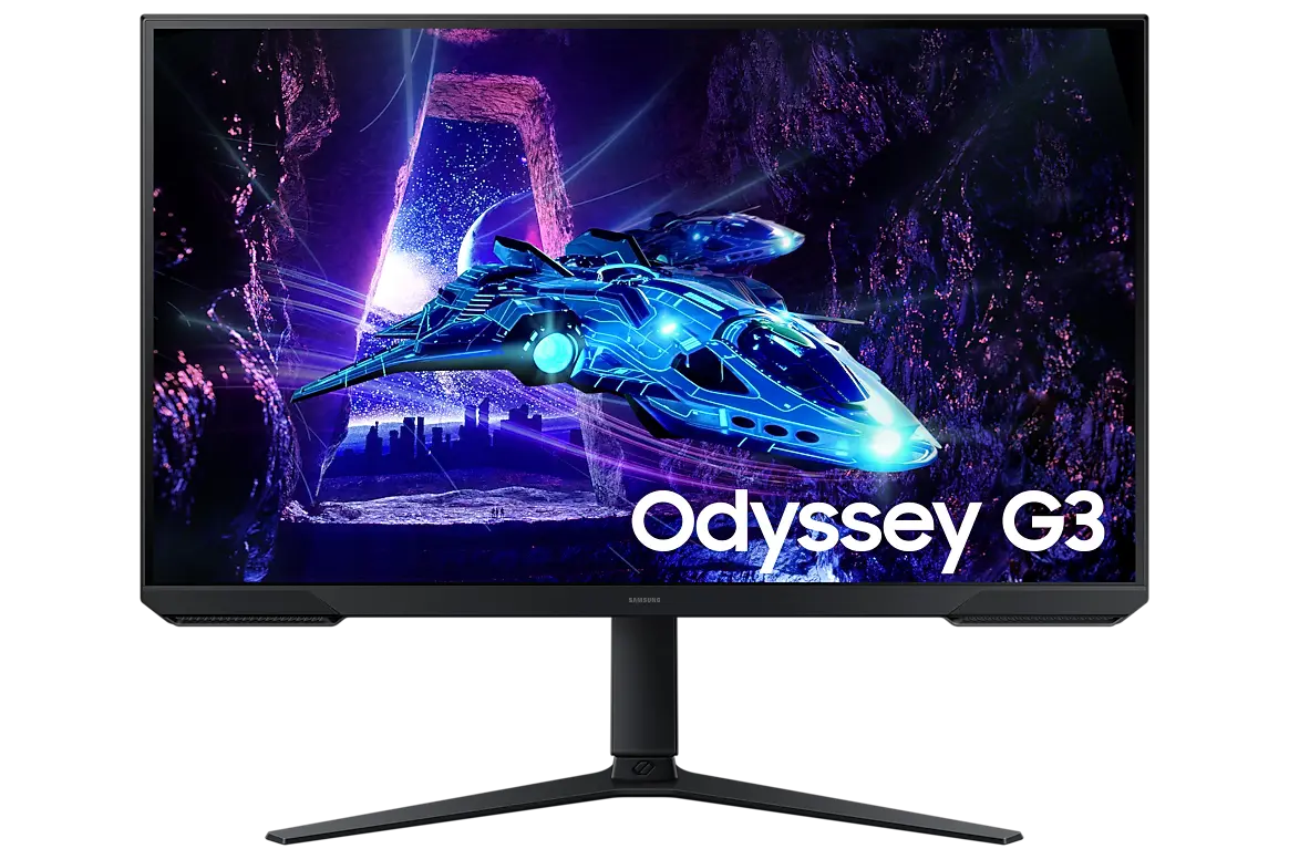 Samsung Odyssey G3 G30D 32-inch monitor, official exact-model gallery view showing the screen and supplied stand.