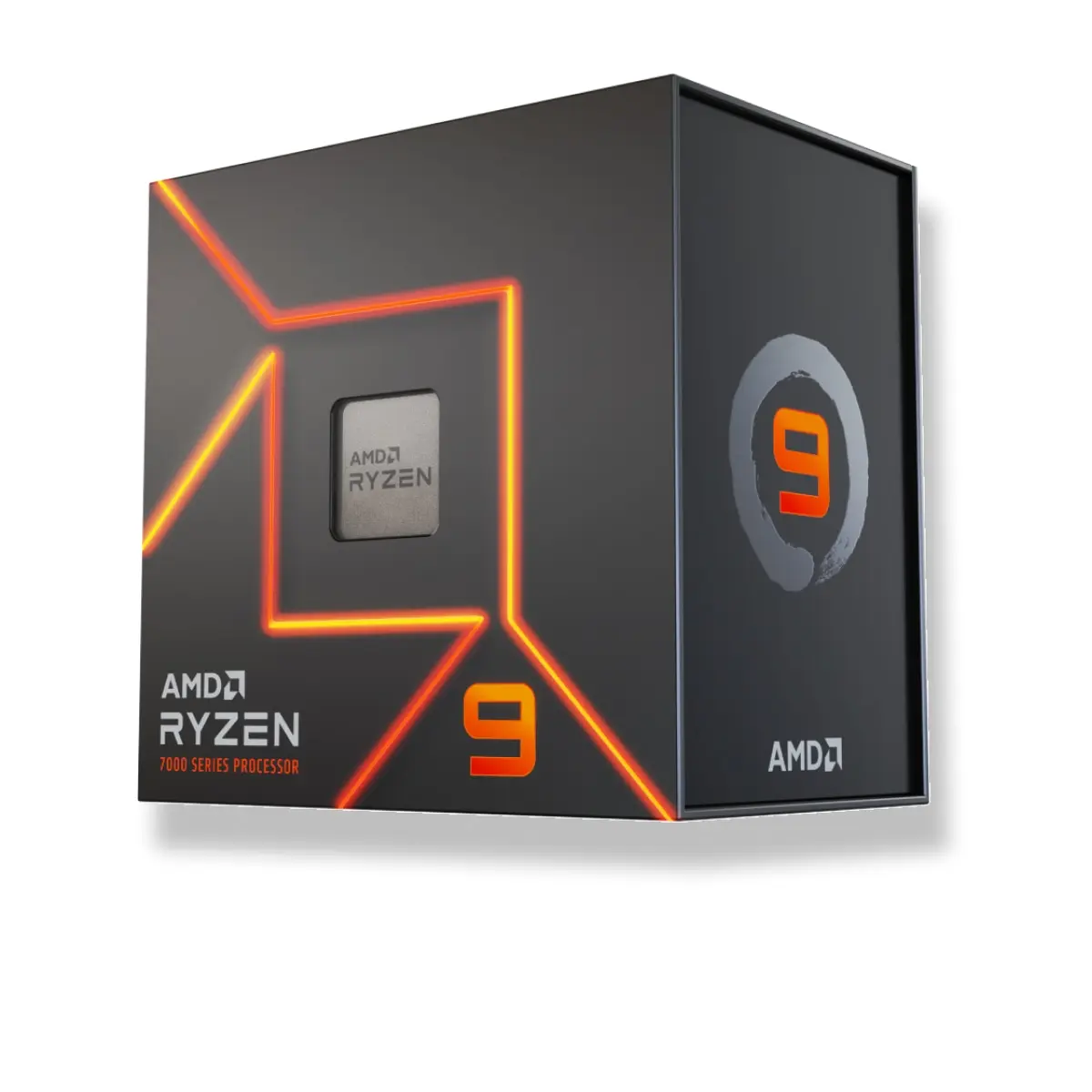 AMD's official boxed-product artwork associated with Ryzen 9 7950X on its exact manufacturer product page; the visible artwork identifies the family rather than a readable exact model number.
