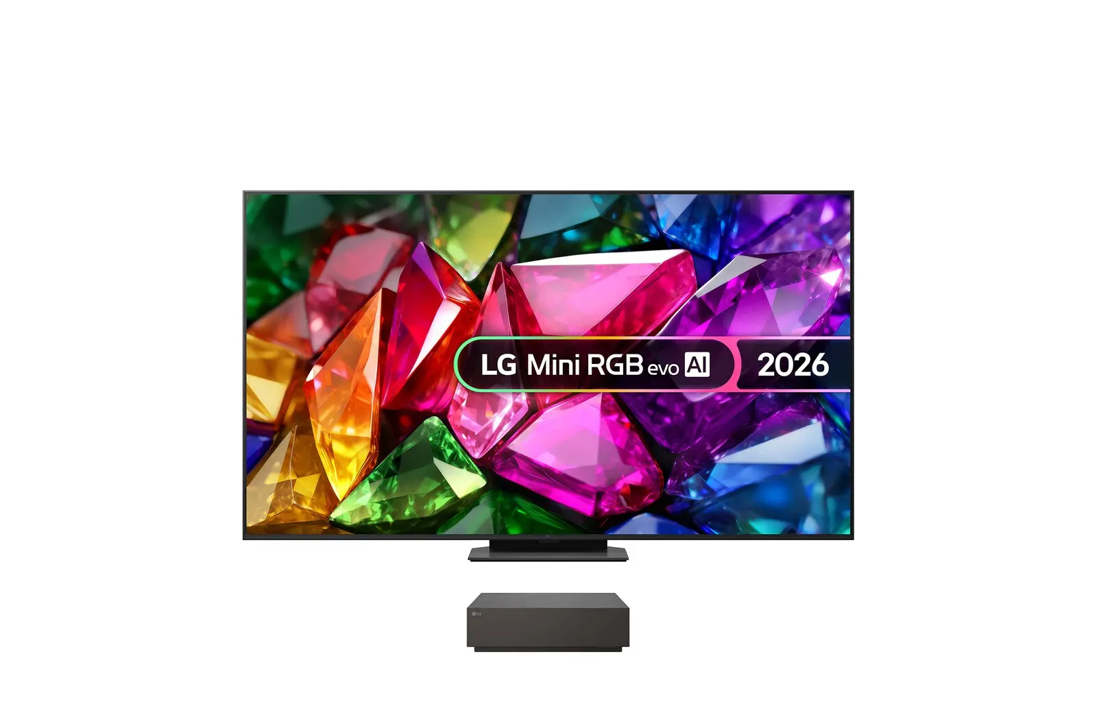 Front view of 86 inch LG Mini RGB evo AI MRGB9M True Wireless 4K Smart TV 86MRGB9MB9B