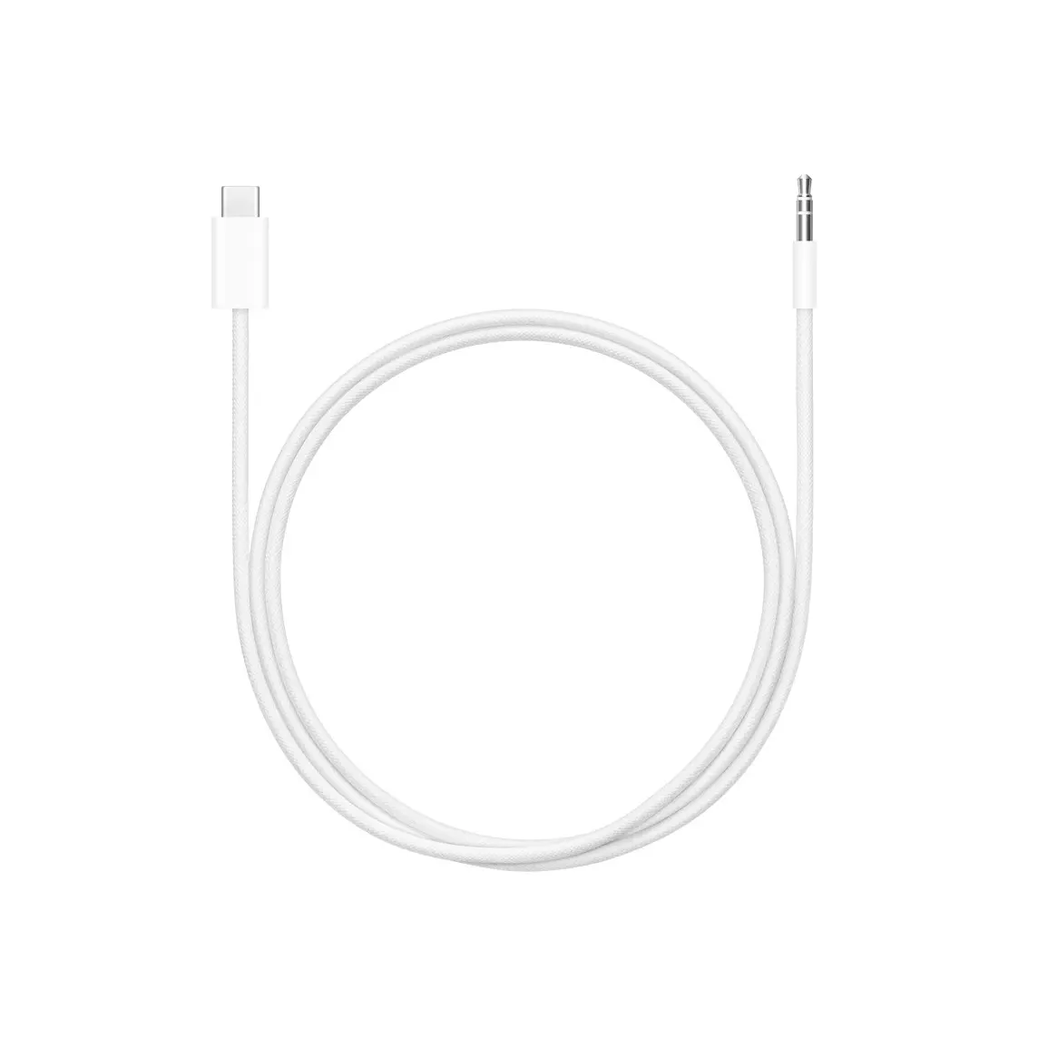 USB-C to 3.5mm Audio Cable, 1.2 metres long, white cable, woven design