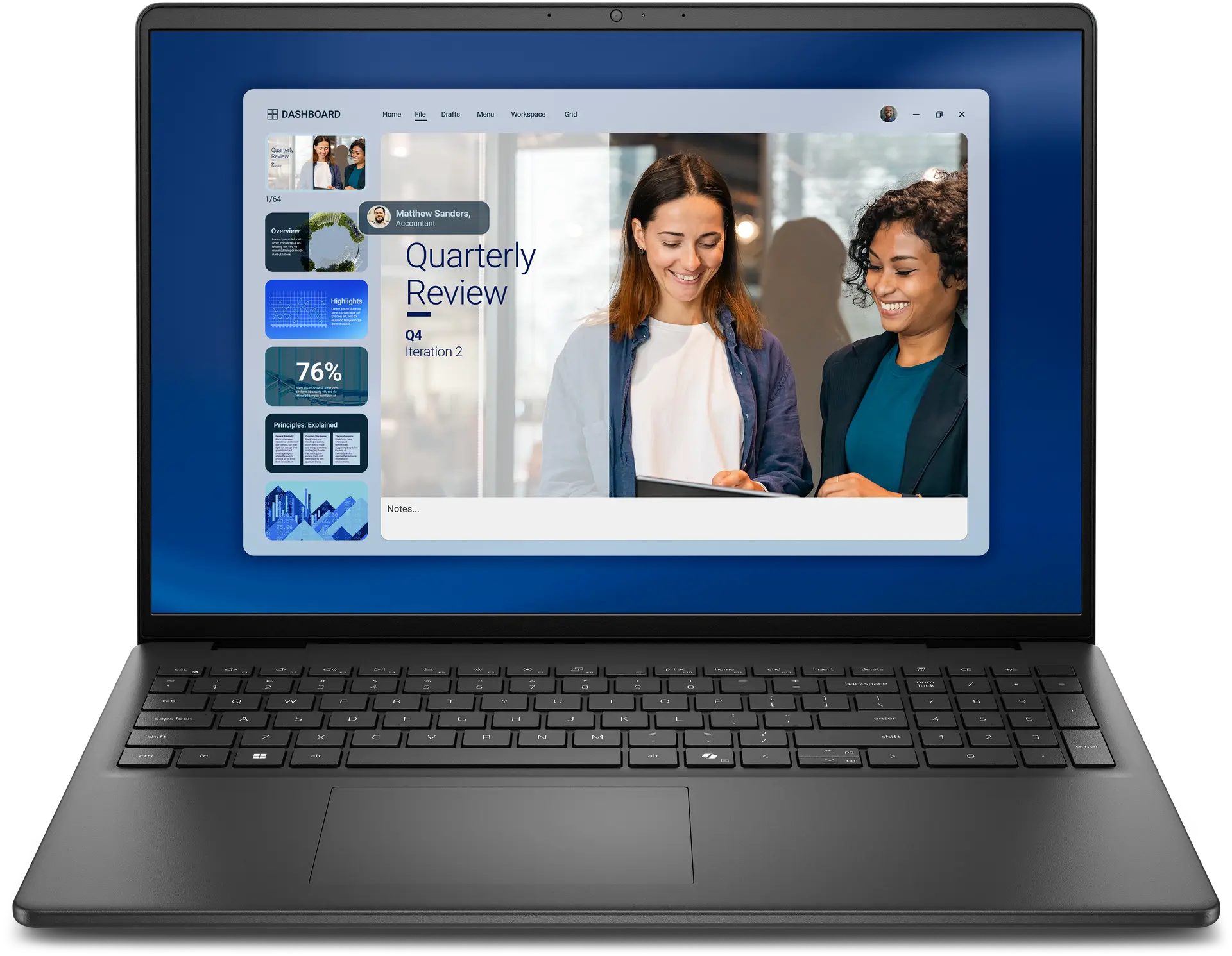 View forward-facing Dell 16 Non-Touch Laptop with Fingerprint Reader